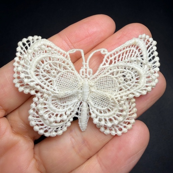 Vintage Jewelry - Vintage White Swiss Lace Butterfly Brooch Pin